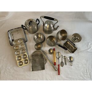 Vintage Creative Playthings Toy Kitchen Play Set 25 pieces, Pots/Pans/Utensils